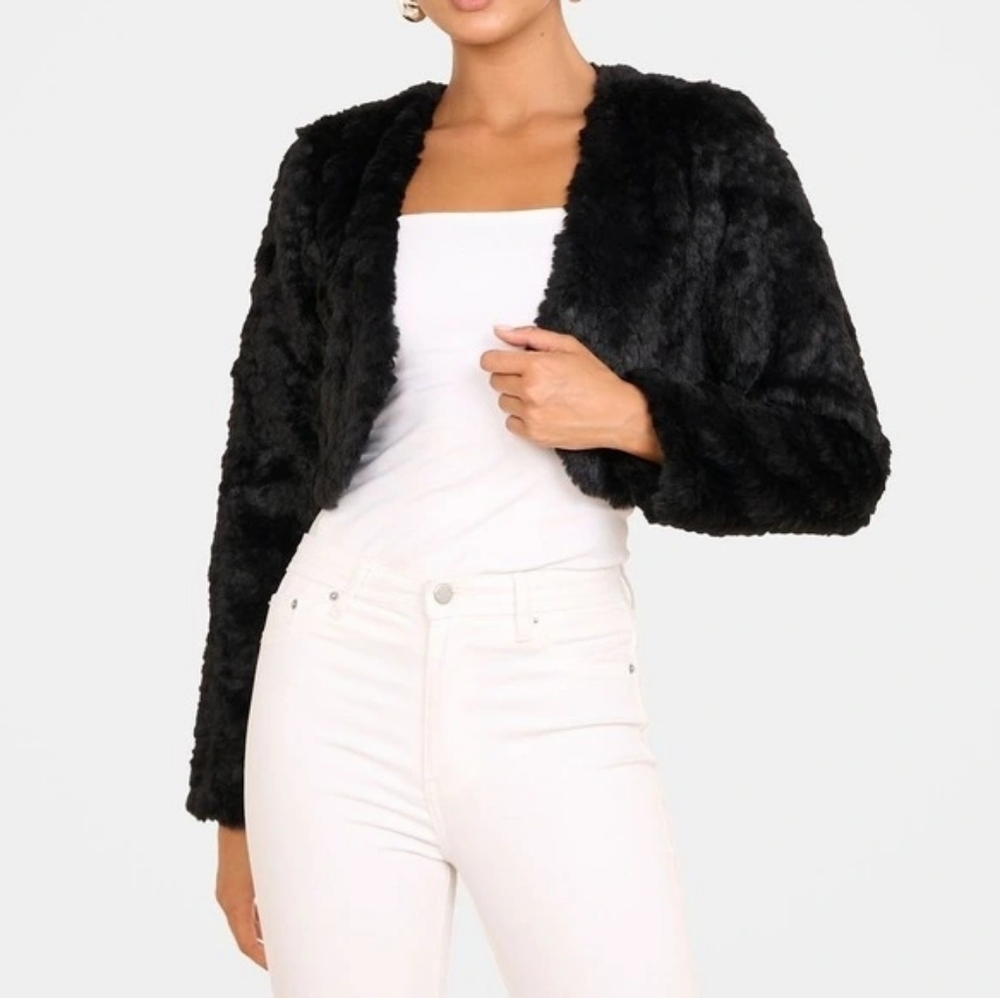 American Eagle Faux Fur Fuzzy Crop Cardigan